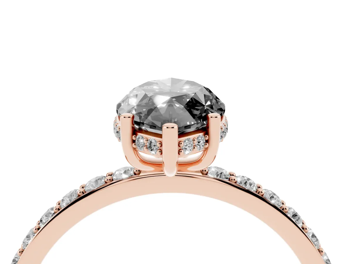Fancy Black Marquise Cut Diamond Solitaire Ring with Pavé Band and Hidden Halo Rose gold