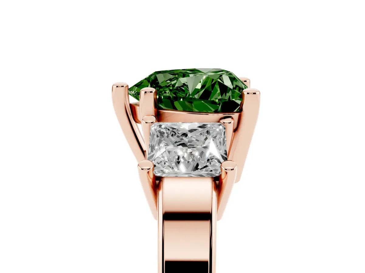 Fancy Green Three-Stone Heart Cut Cut Solitaire Ring with Prong Setting Rose gold