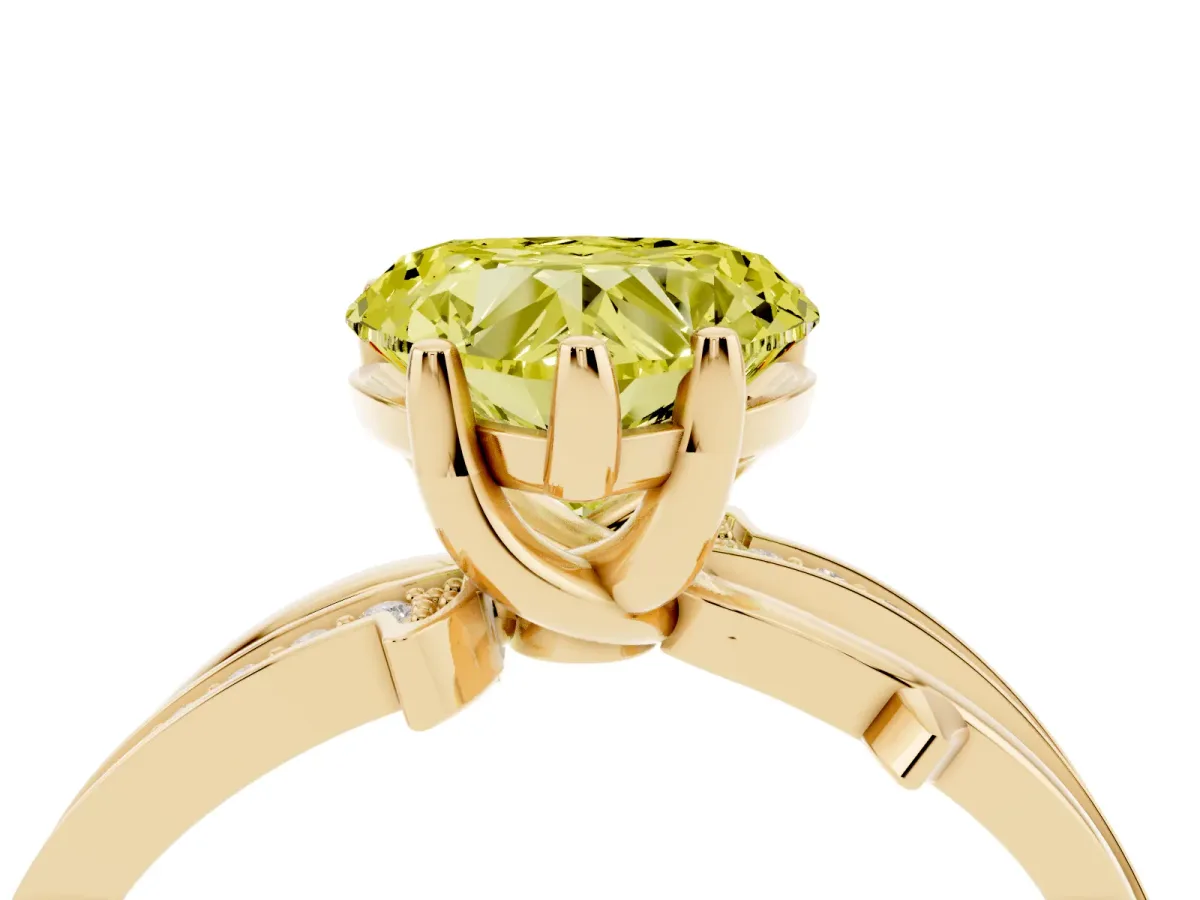 Fancy Yellow Heart Cut Solitaire Twist Band with Pavé Accents and Four-Prong Setting Yellow gold