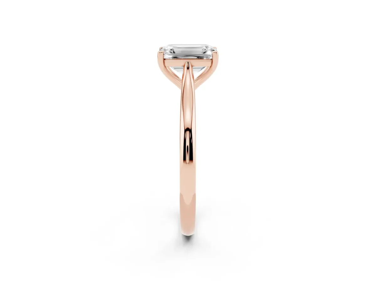 Emerald Cut Cut Solitaire Ring with Cathedral Band and Four-Prong Setting Rose gold