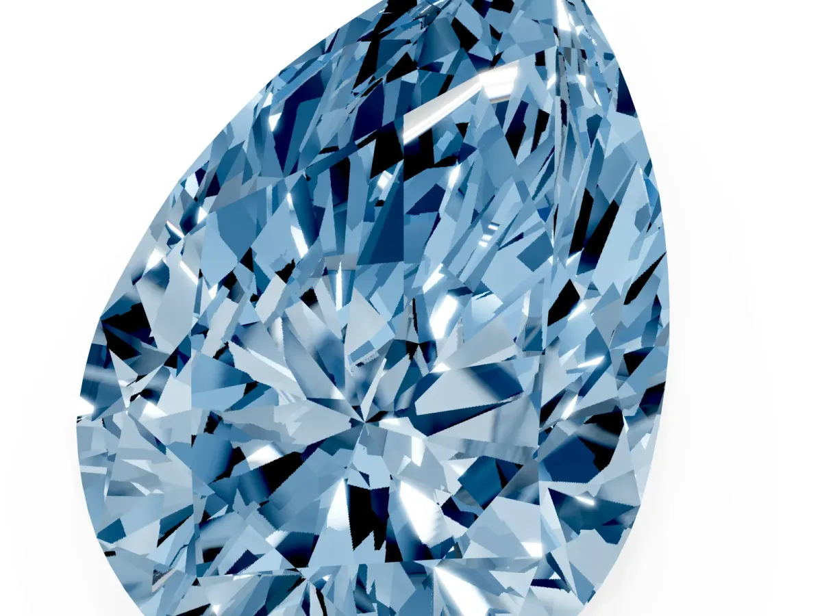 Fancy Blue Pear Cut Diamond Ring with Marquise Side Stones and Prong Setting Rose gold