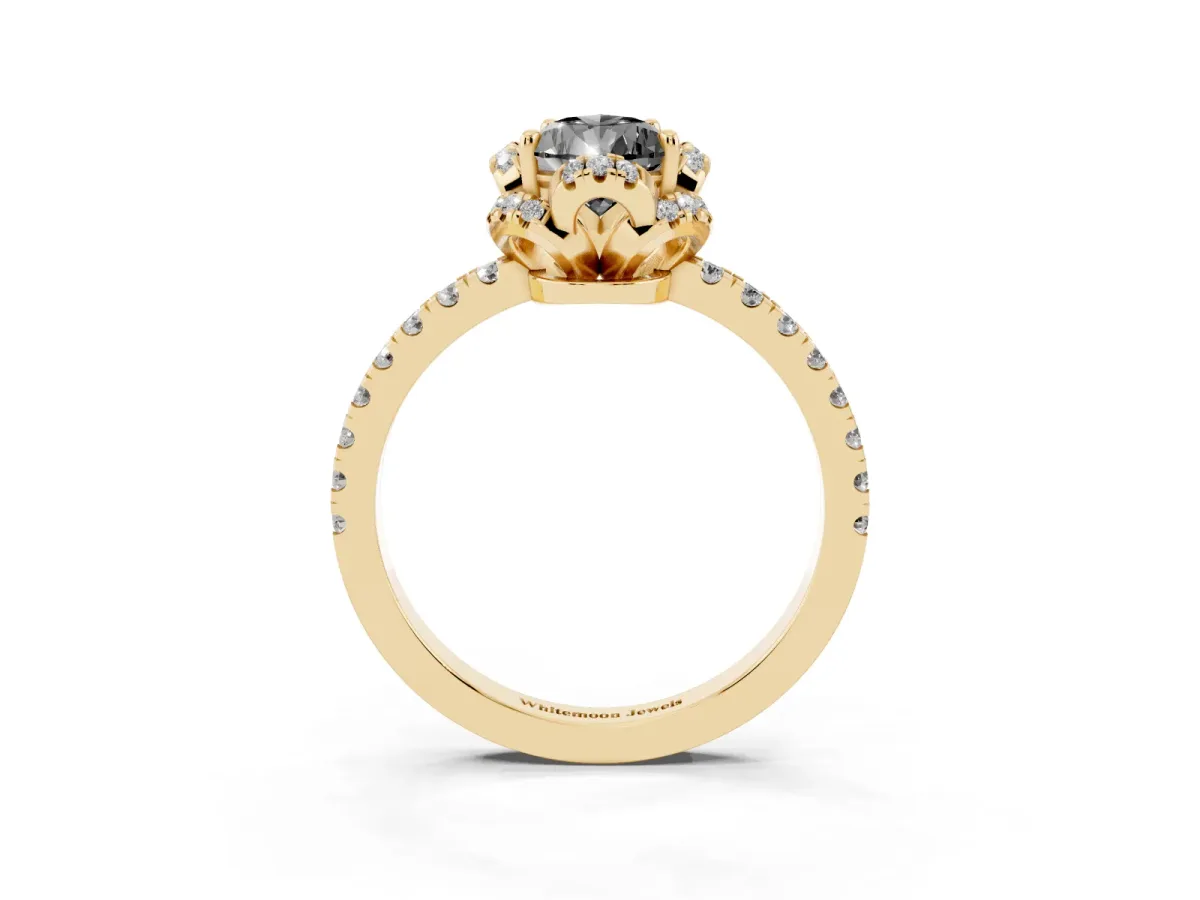Fancy Black Pear Cut Diamond Halo Pave Band with Four-Prong Setting Yellow gold