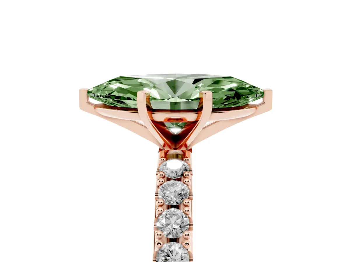 Fancy Green Marquise Cut Diamond Solitaire Pavé Band with Four-Prong Setting Rose gold
