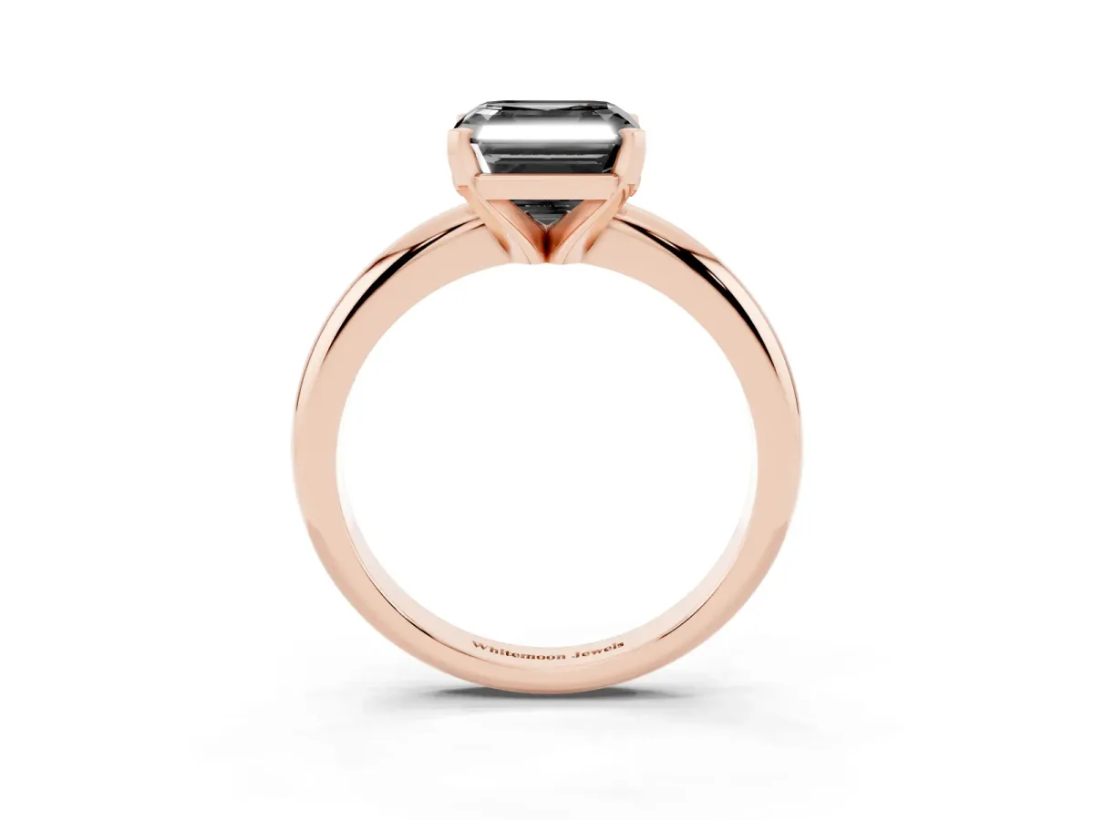 Fancy Black Asscher Cut Diamond Solitaire Engagement Ring with Round Band and Four-Prong Setting Rose gold