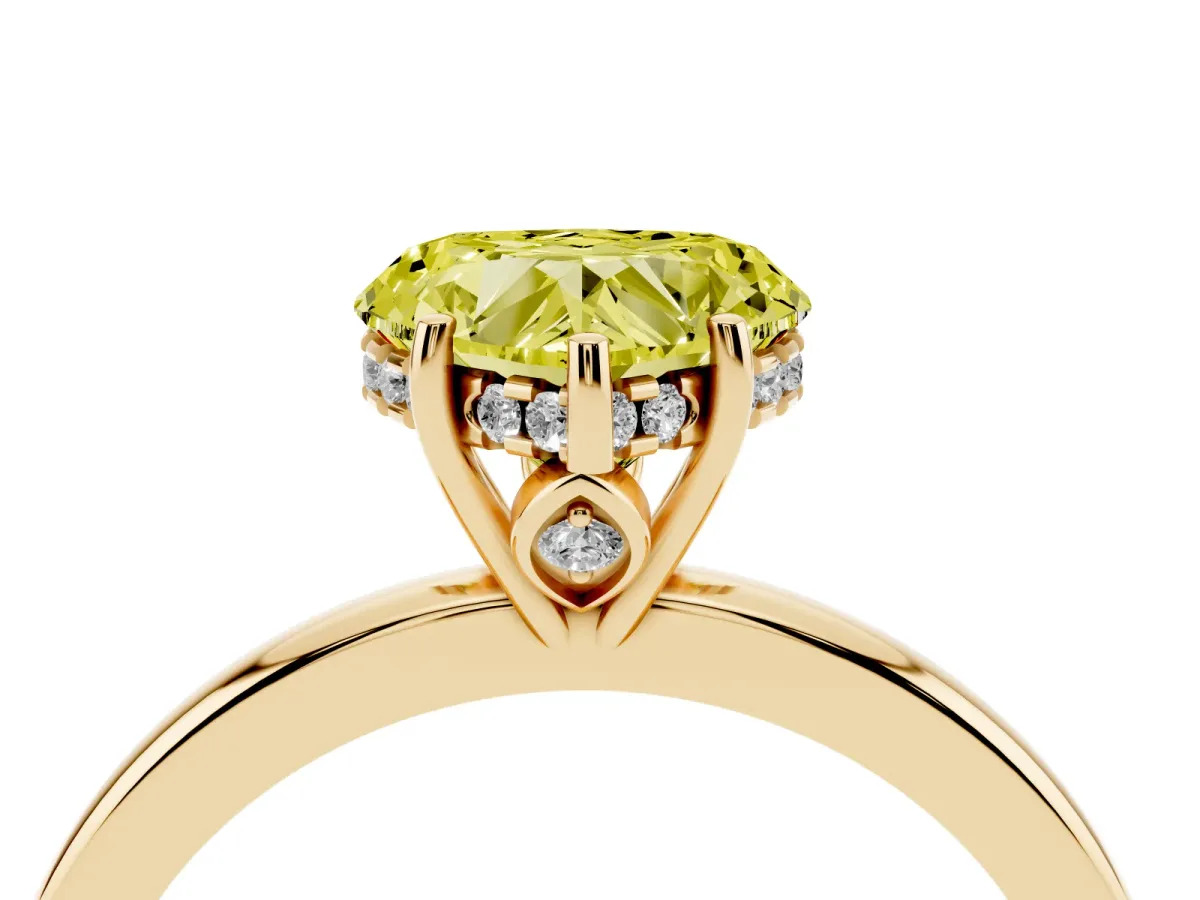 Fancy Yellow Heart Cut Solitaire Diamond Ring with Prong Setting and Plain Band Yellow gold