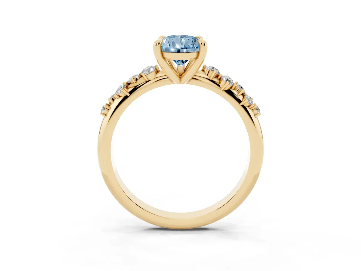 Fancy Blue Pear Cut Cut Diamond Vine Band with Four-Prong Setting Yellow gold