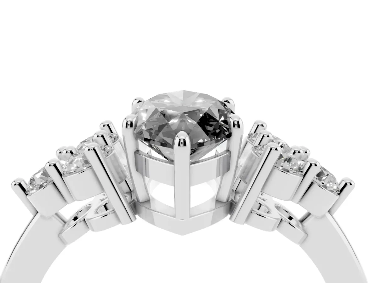 Fancy Black Marquise Cut Brilliant Diamond Cluster Accent Solitaire Ring with Prong Setting Silver
