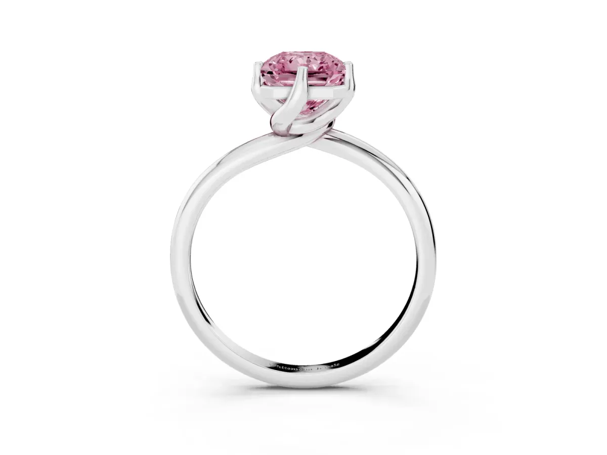 Fancy Pink Radiant Cut Diamond Solitaire Engagement Ring with Four-Prong Setting and Classic Band Silver