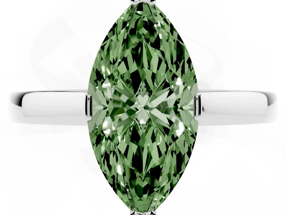 Fancy Green Marquise Cut Cut Solitaire Ring with Four-Prong Setting and Classic Band Silver