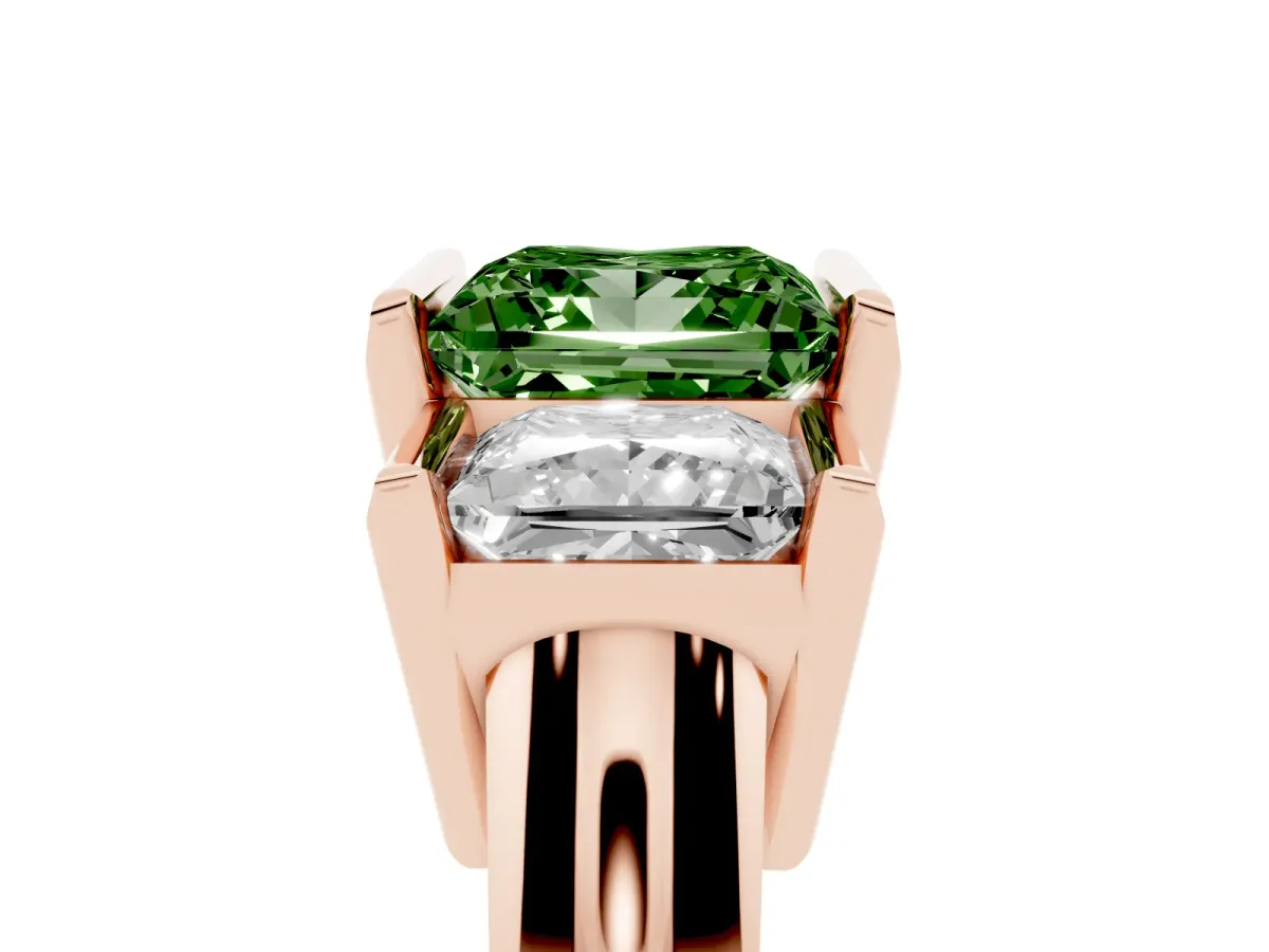 Fancy Green Three Stone Princess Cut Cut Channel Set Diamond Ring Rose gold