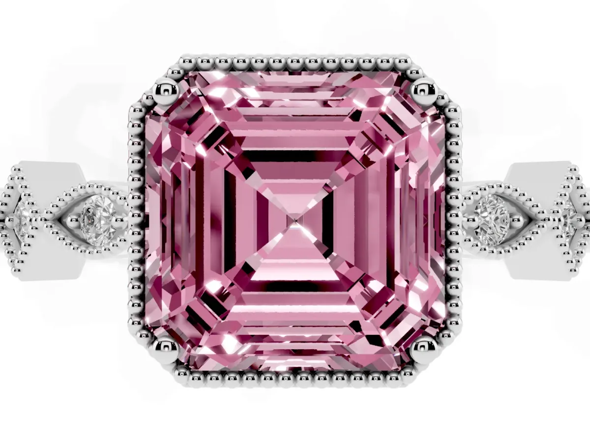 Fancy Pink Asscher Cut Milgrain Marquise Diamond Twist Band Ring Silver