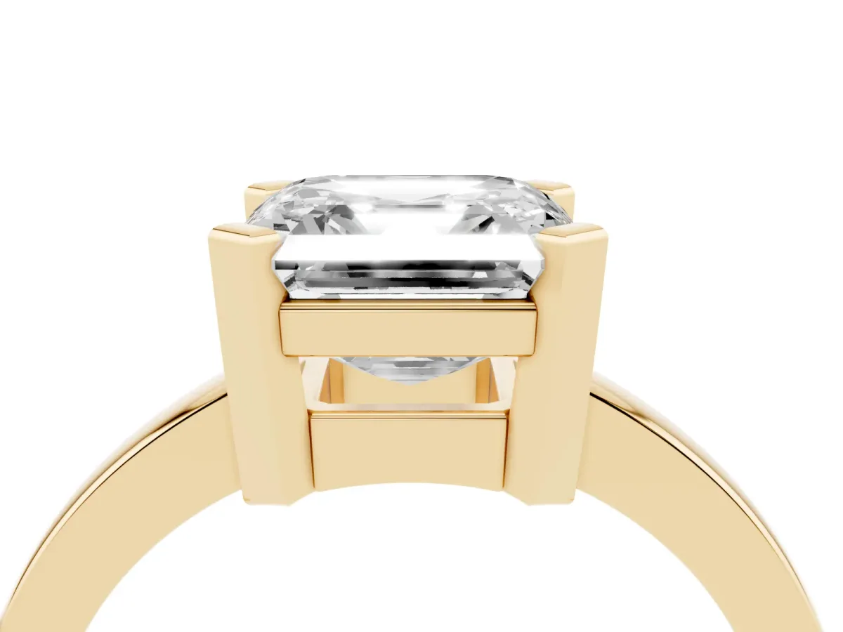 Asscher Cut Cut Solitaire Ring with Four-Prong Setting and Classic Band Yellow gold