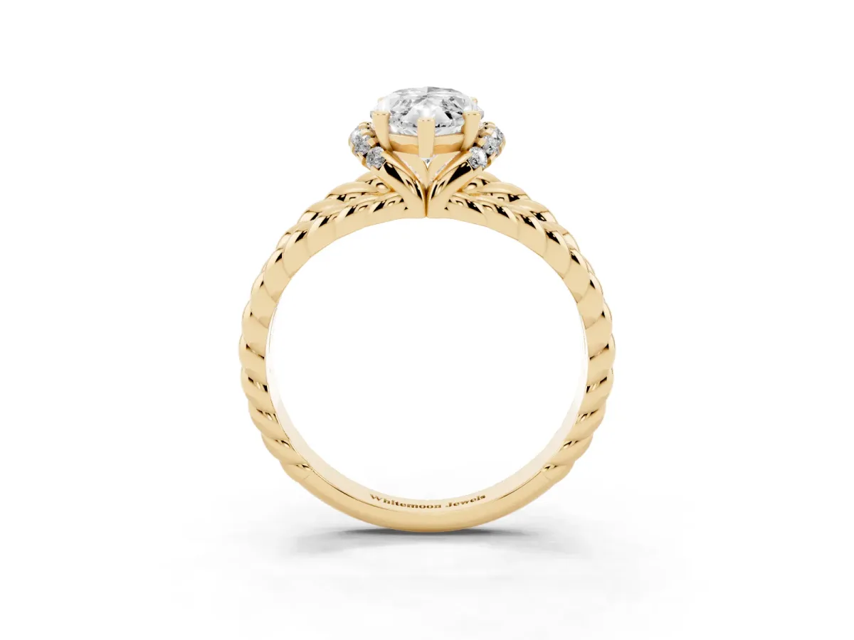 Marquise Cut Halo Twisted Band Four-Prong Ring Yellow gold