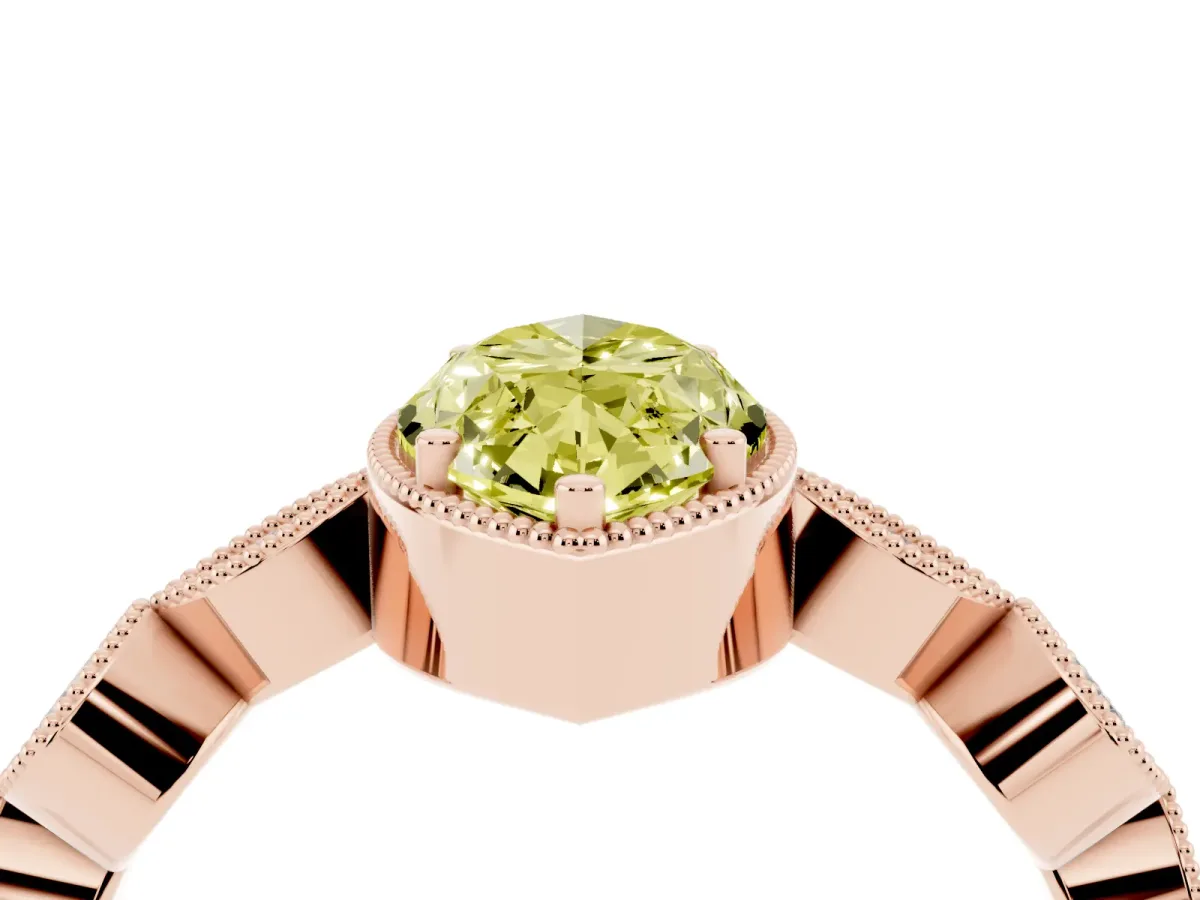 Fancy Yellow Marquise Cut Diamond Vintage Milgrain Ring with Round Stations Rose gold