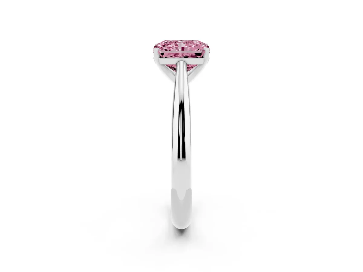 Fancy Pink Radiant Cut Diamond Solitaire Engagement Ring with Cathedral Setting and Four-Prong Mount Silver