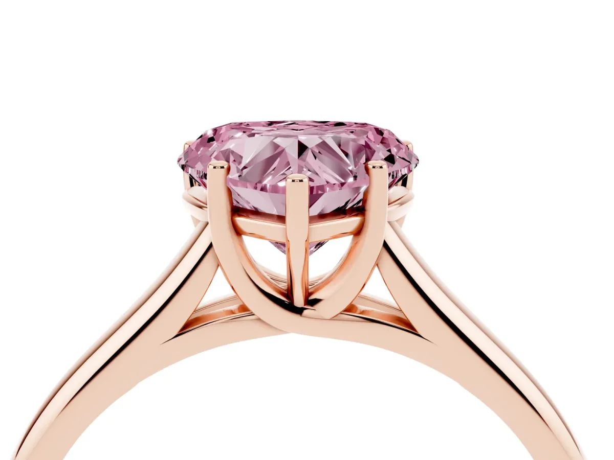 Fancy Pink Heart Cut Cut Diamond Solitaire Engagement Ring with Tapered Plain Band and Four-Prong Setting Rose gold