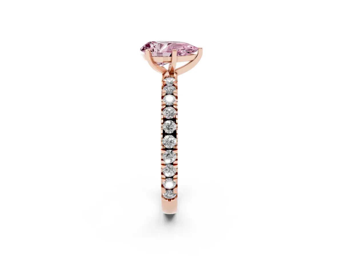 Fancy Pink Pear Cut Diamond Pavé Band Solitaire with Four-Prong Setting Rose gold
