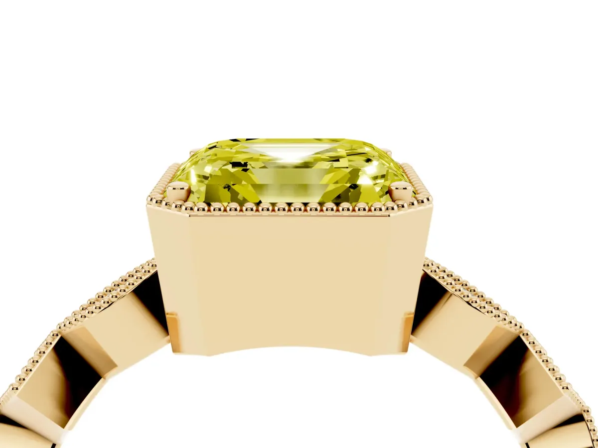 Fancy Yellow Asscher Cut Milgrain Marquise Diamond Twist Band Ring Yellow gold