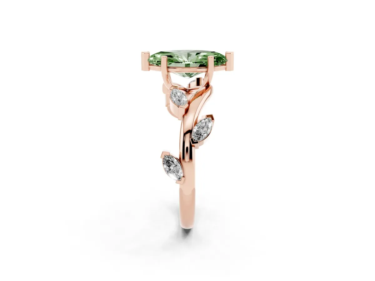 Fancy Green Marquise Cut Solitaire Twisted Band Marquise Accent Prong Setting Ring Rose gold