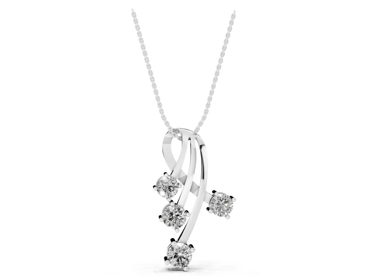 Four-Stone Round Diamond Prong-Set Pendant Silver