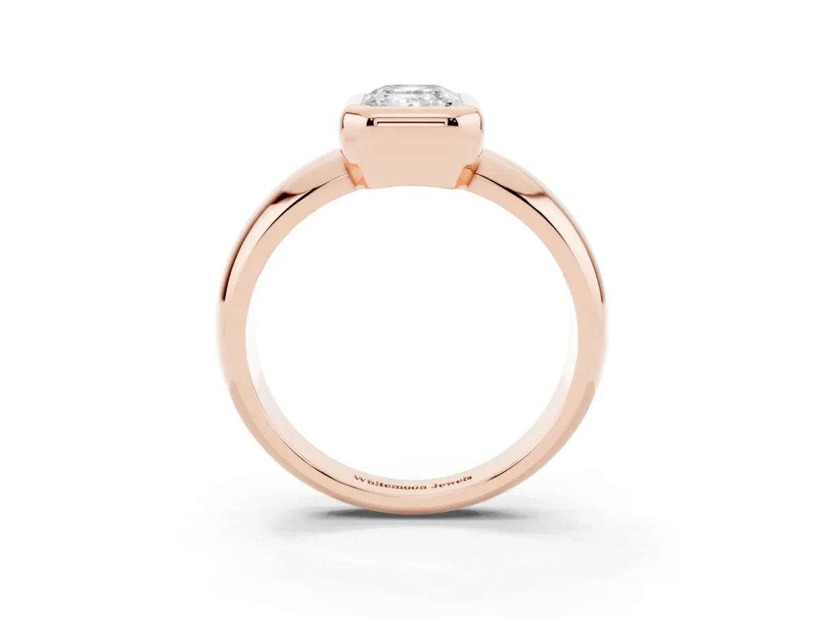 Bezel Set Emerald Cut Solitaire Ring with Wide Band Rose gold