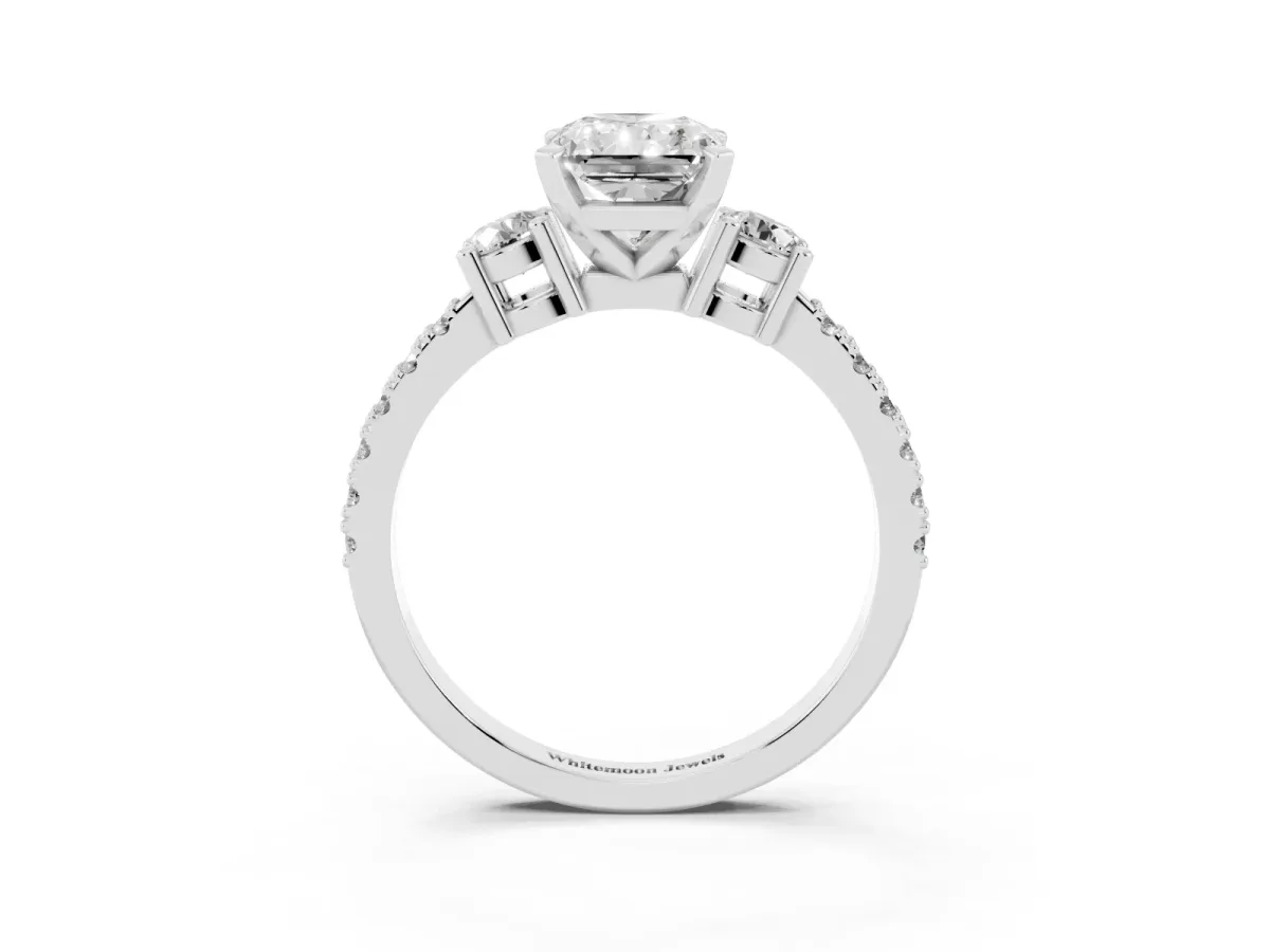 Radiant Cut Three-Stone Diamond Pavé Band with Prong Setting Platinum