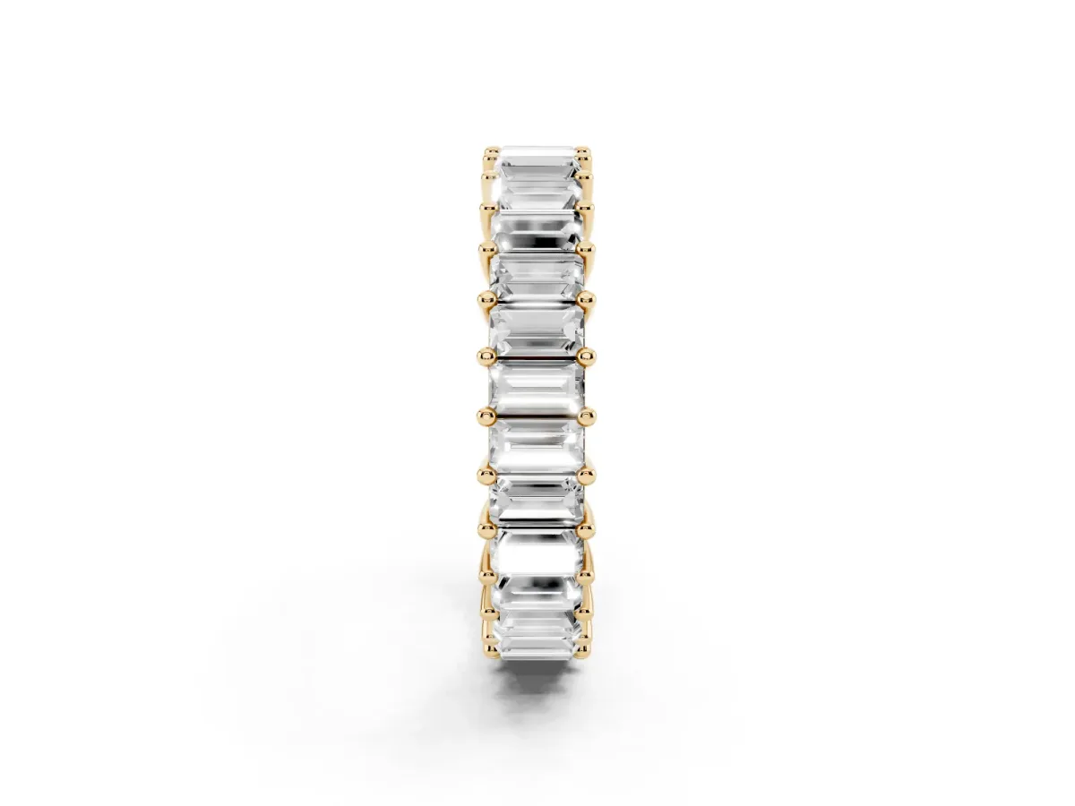 Baguette Cut Eternity Band with Shared Prong Setting Yellow gold
