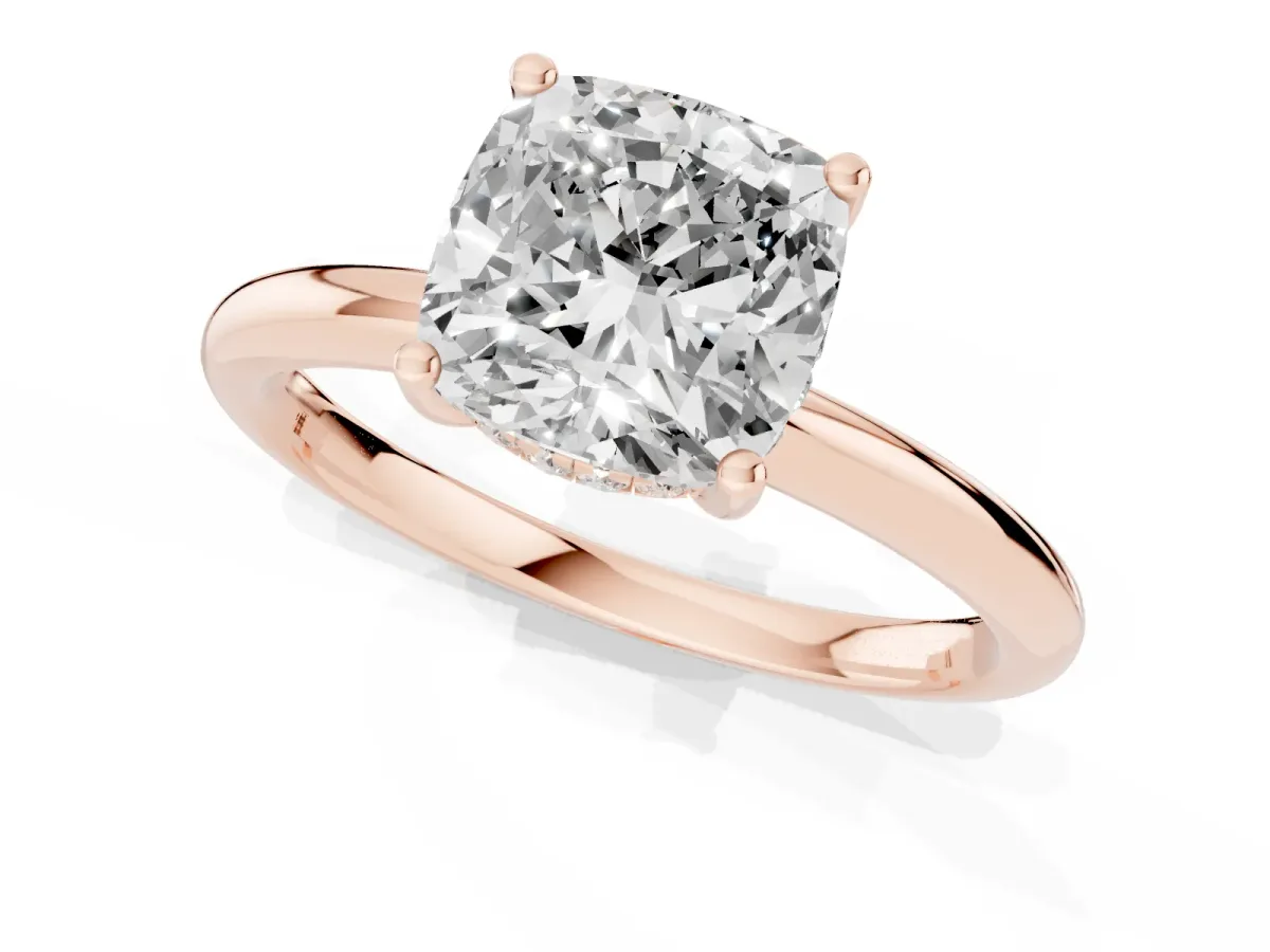 Cushion Cut Cut Solitaire Engagement Ring with Four-Prong Setting and Classic Band Rose gold