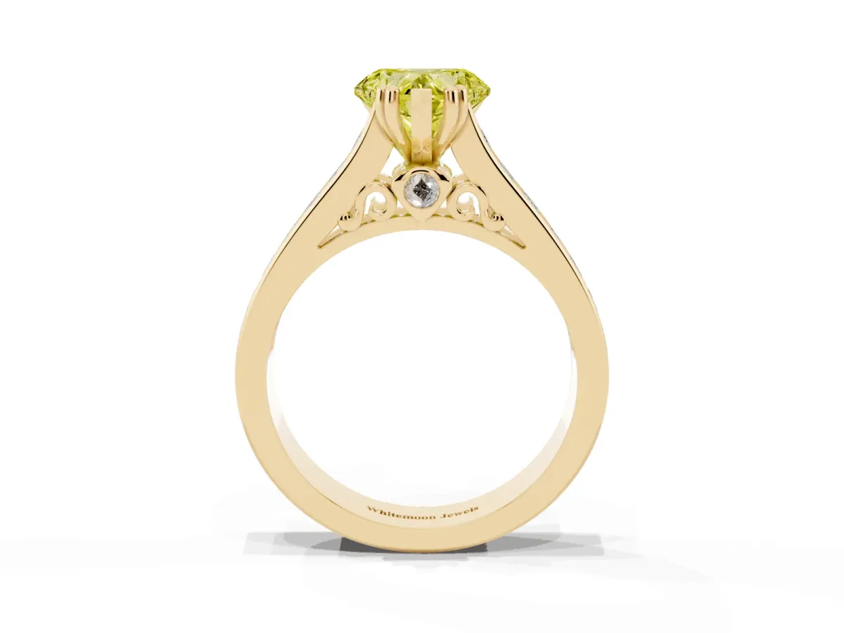 Fancy Yellow Heart Cut Cut Channel Set Solitaire Engagement Ring with Prong Setting Yellow gold