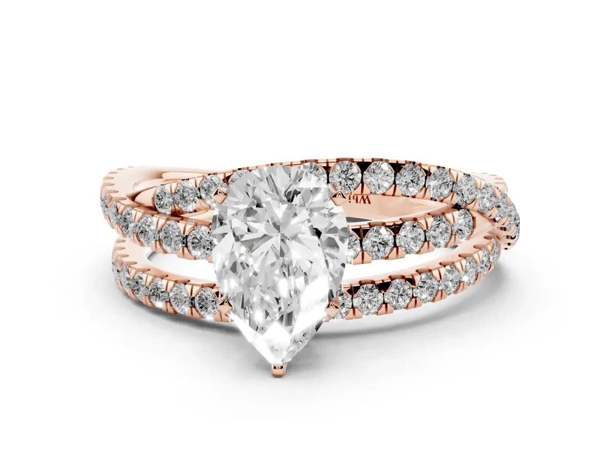 Pear Cut Solitaire Twist Band with Pavé Setting and Four-Prong Setting Rose gold