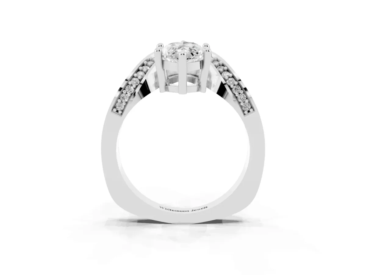 Marquise Cut Solitaire Diamond Engagement Ring with Pave Band and Four-Prong Setting Platinum