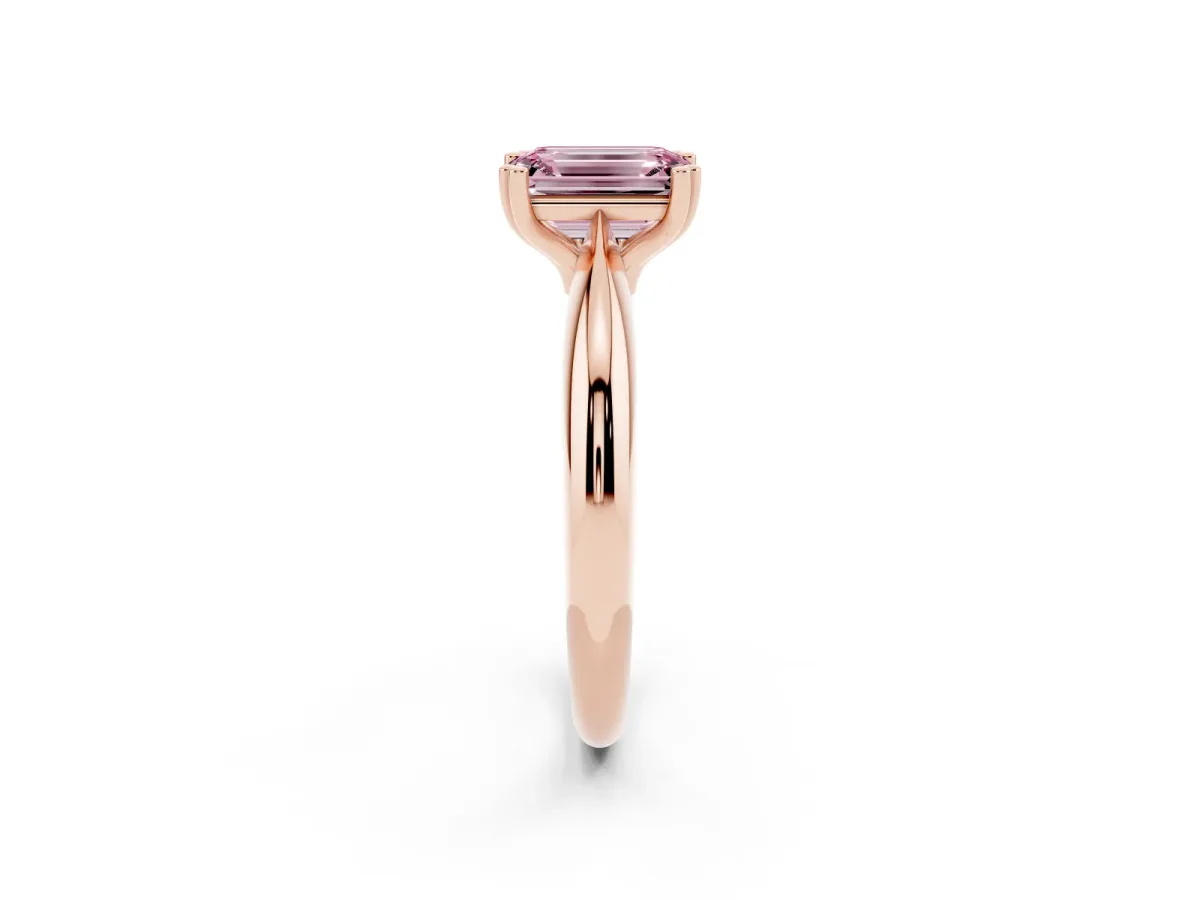 Fancy Pink Emerald Cut Cut Solitaire Engagement Ring with Tapered Band and Four-Prong Setting Rose gold