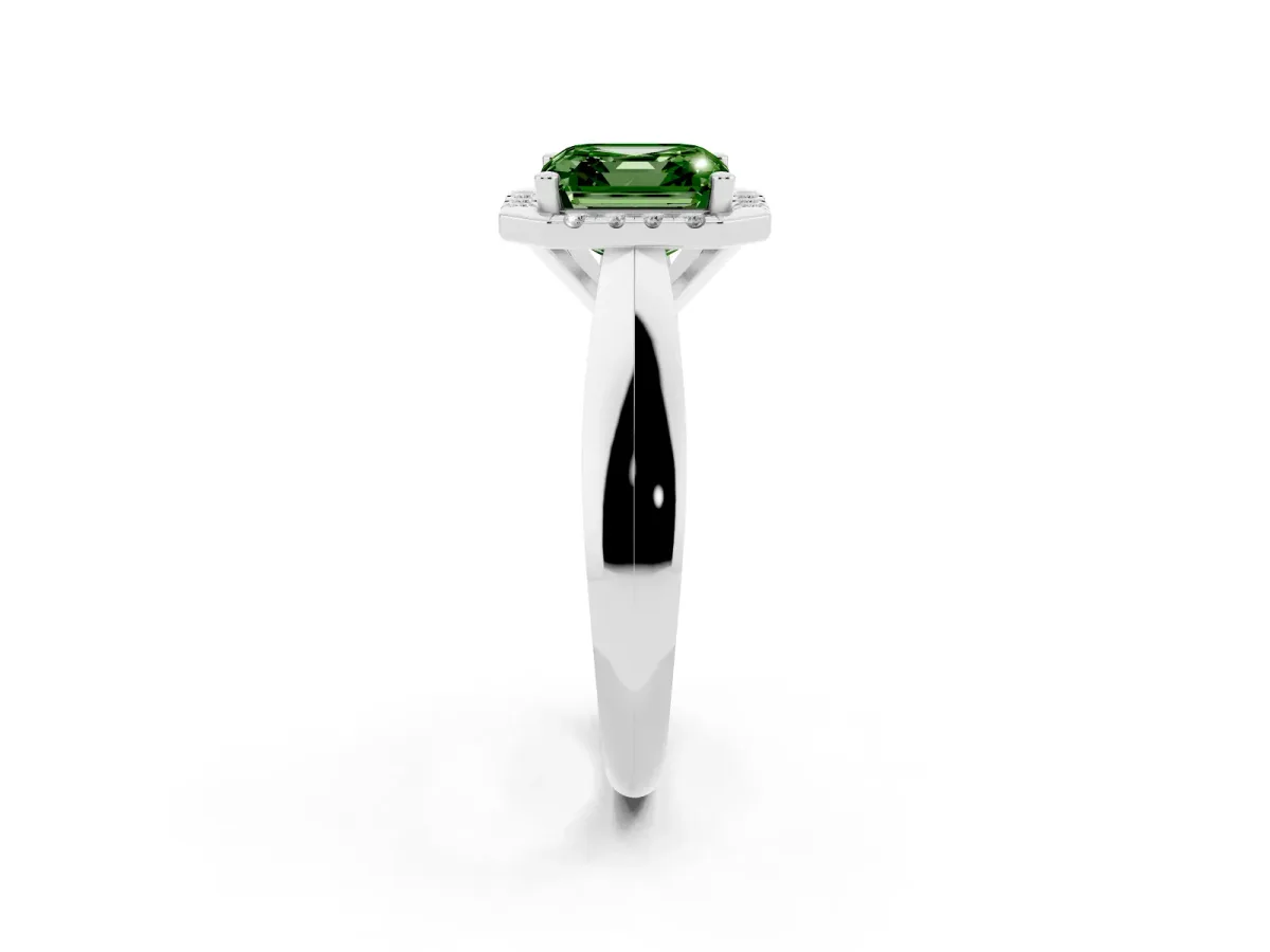 Fancy Green Asscher Cut Cut Halo Solitaire Engagement Ring with Square Band and Four-Prong Setting Silver