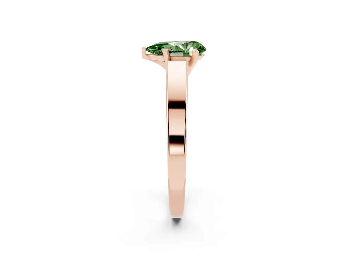 Fancy Green Pear Cut Solitaire Engagement Ring with Four-Prong Setting and Tapered Band Rose gold