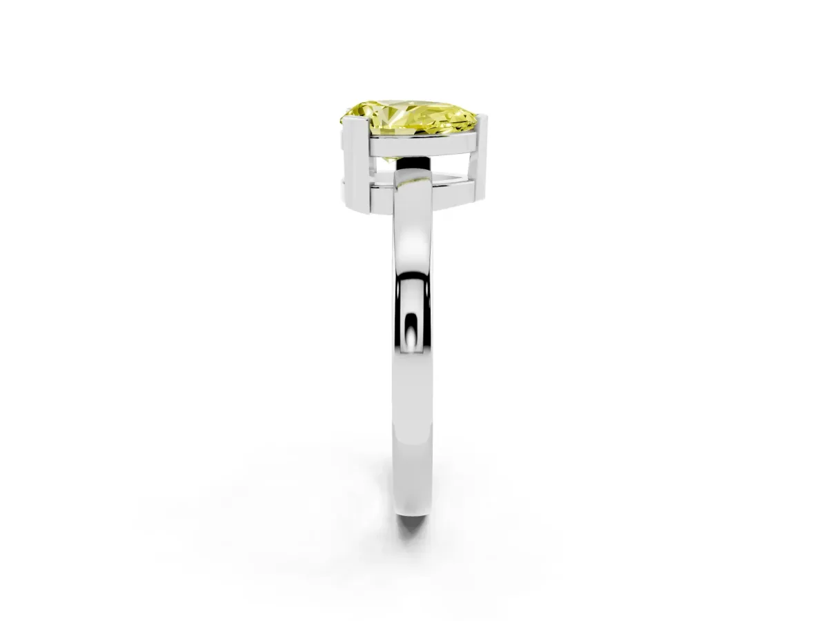 Fancy Yellow Pear Cut Cut Solitaire Ring with Four-Prong Setting and Classic Band Platinum