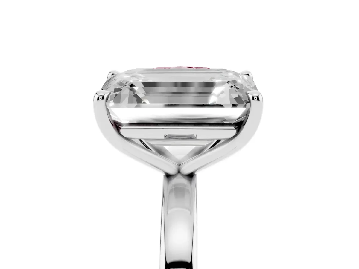 Fancy Pink Cushion Cut and Emerald Cut Toi Moi Ring with Prong Setting Silver