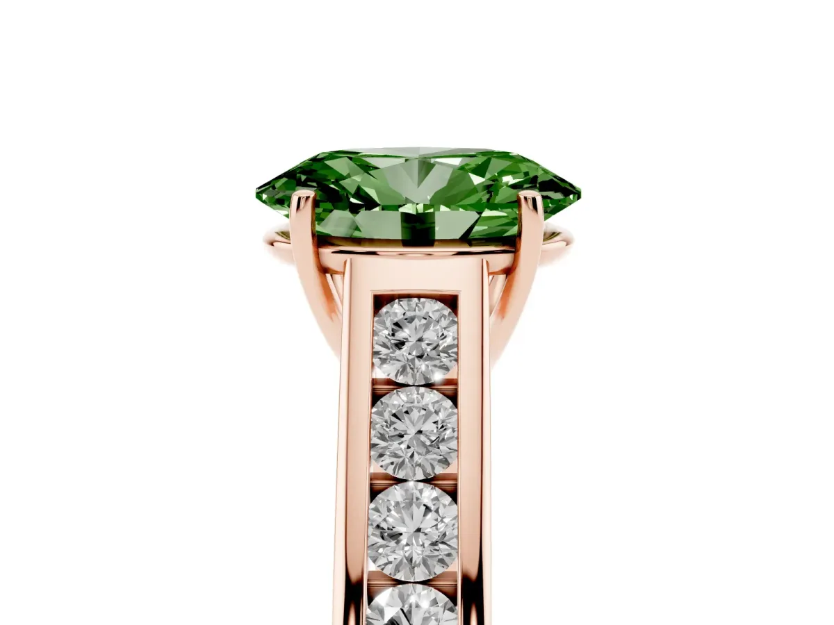 Fancy Green Oval Cut Solitaire Channel-Set Diamond Engagement Ring with Four-Prong Setting Rose gold