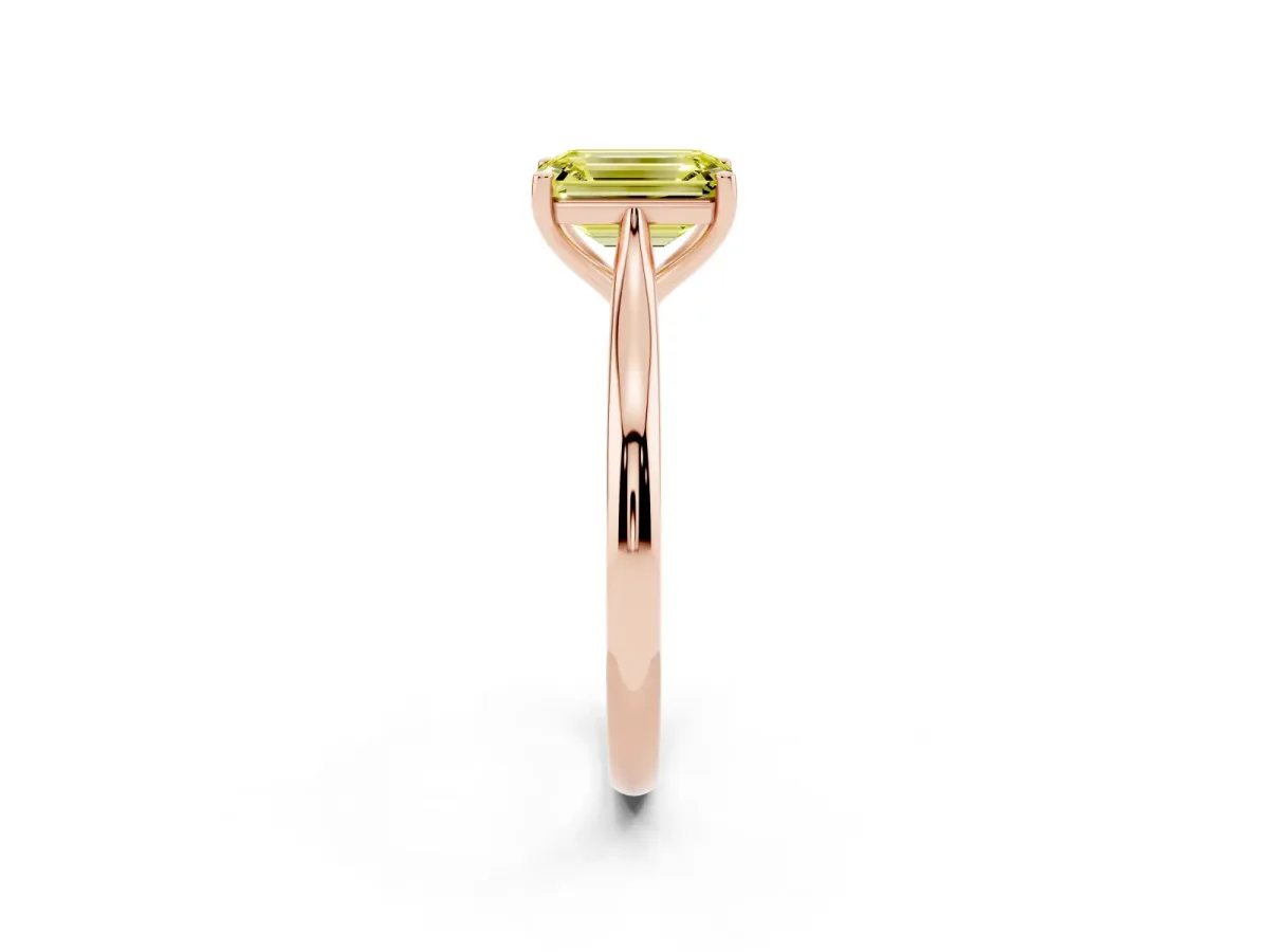 Fancy Yellow Emerald Cut Cut Solitaire Ring with Cathedral Band and Four-Prong Setting Rose gold