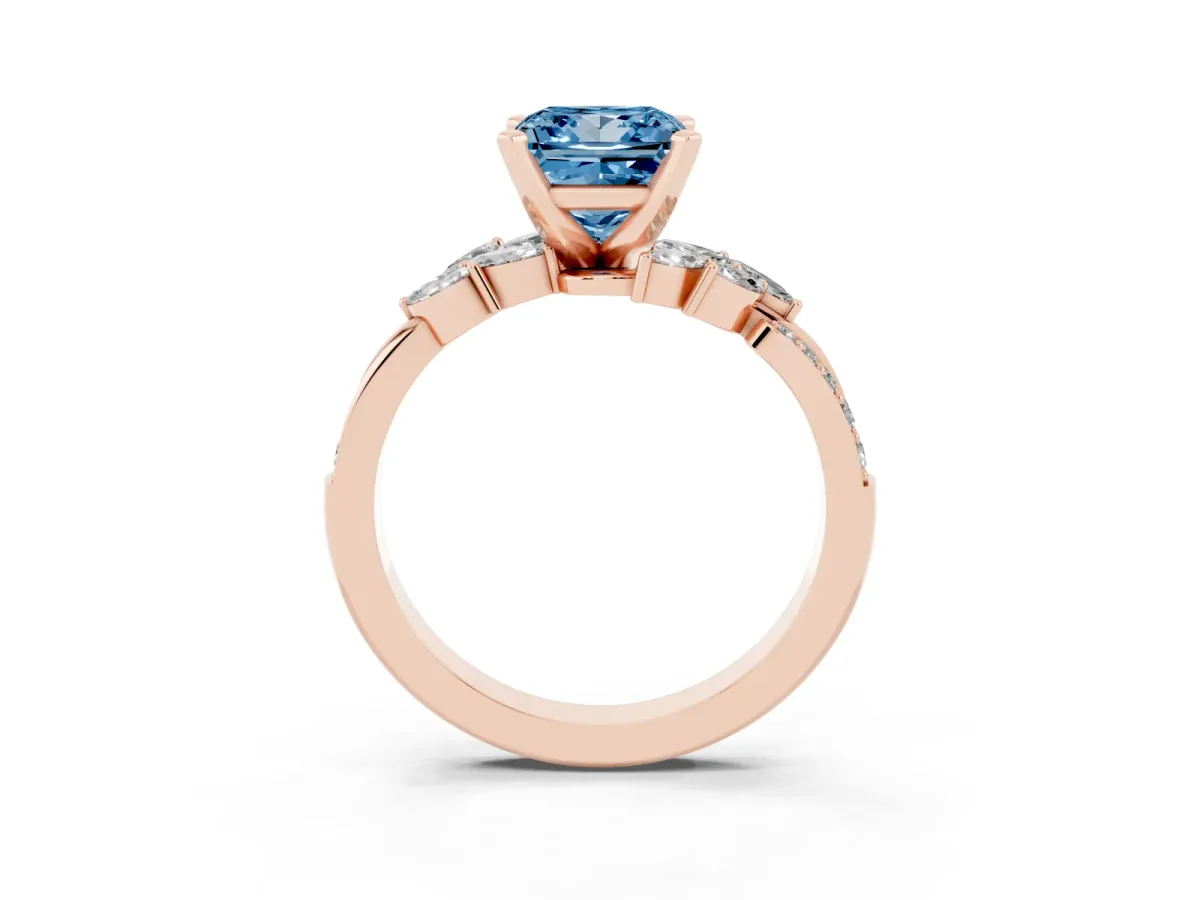 Fancy Blue Princess Cut Solitaire Marquise Twist Band with Six-Prong Setting Rose gold