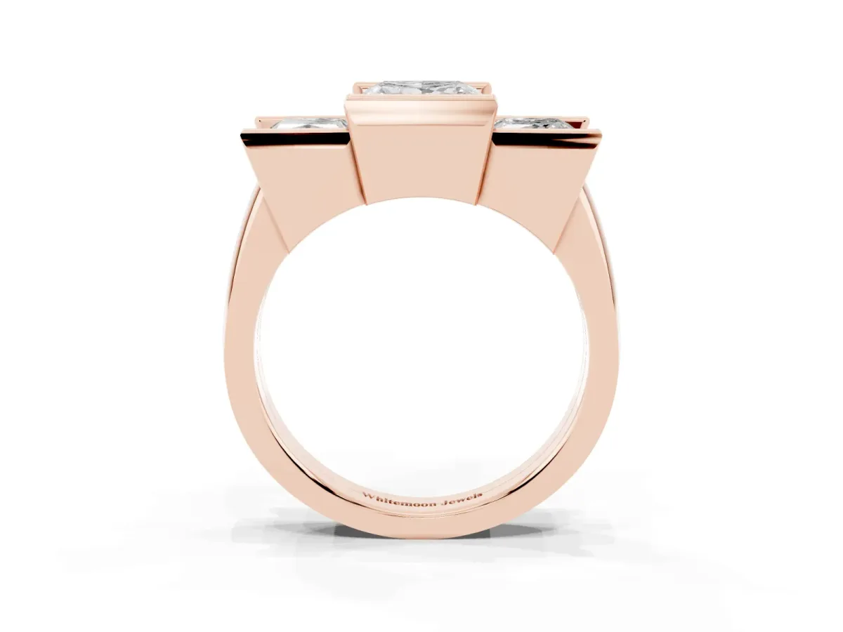 Three Stone Princess Cut Cut Channel Set Diamond Ring Rose gold