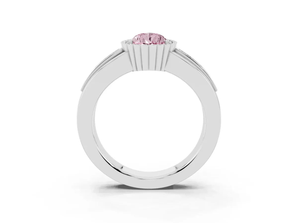 Fancy Pink Pear Cut Cut Halo Pave Band Four-Prong Ring Silver