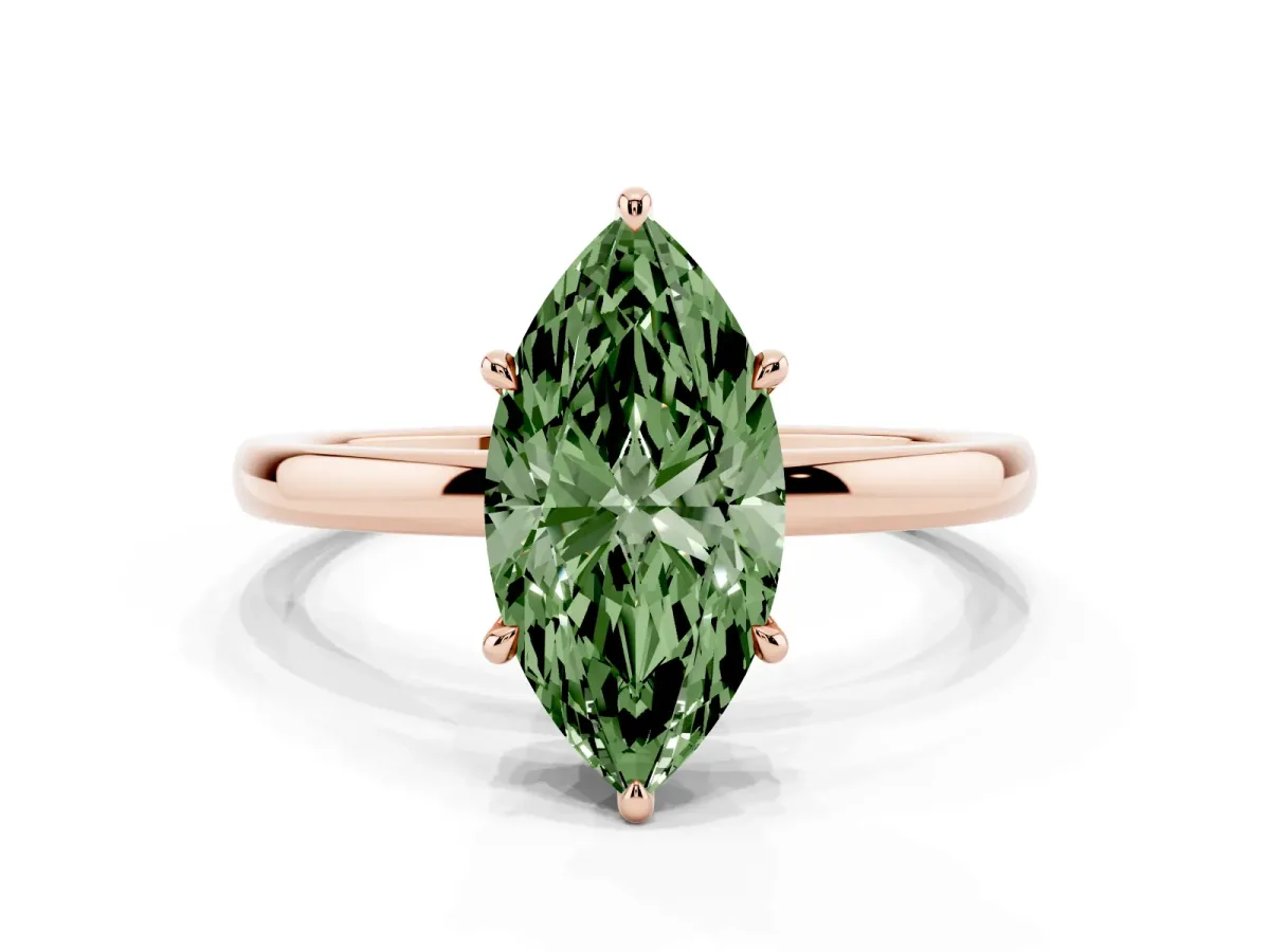Fancy Green Marquise Cut Solitaire Engagement Ring with Cathedral Band and Four-Prong Setting Rose gold