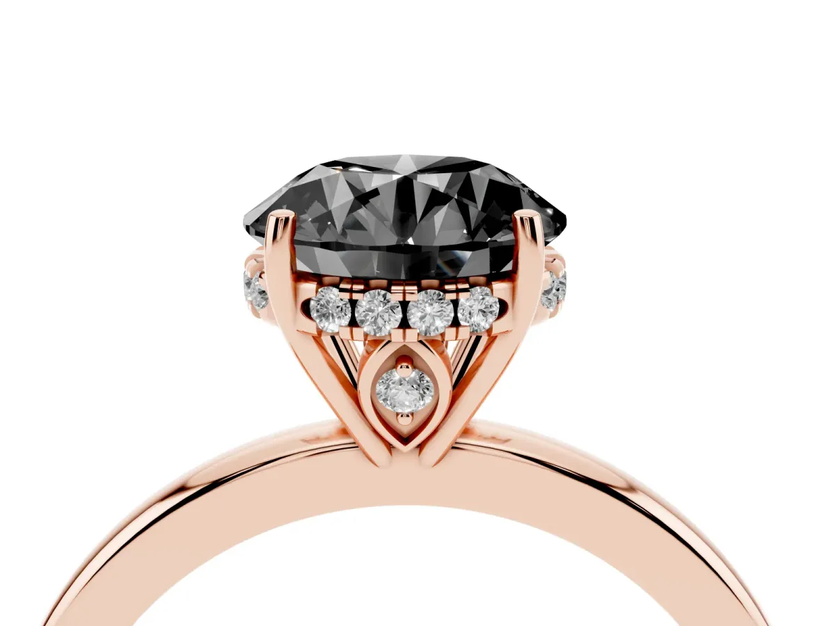 Fancy Black Round Cut Solitaire Diamond Ring with Prong Setting and Plain Band Rose gold