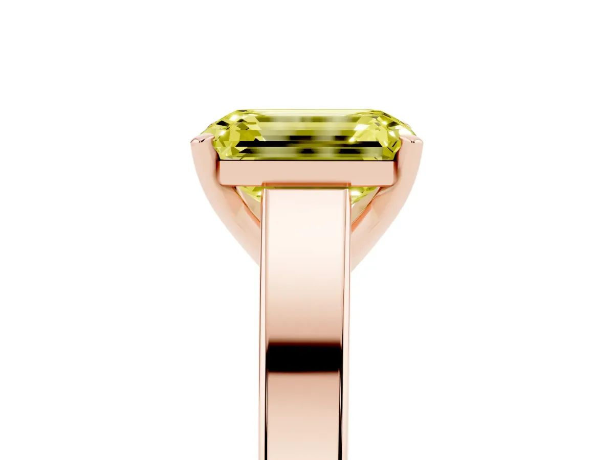 Fancy Yellow Emerald Cut Solitaire Engagement Ring with Four-Prong Setting and Tapered Band Rose gold