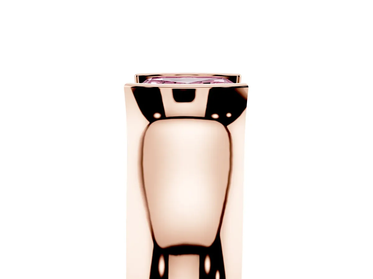 Fancy Pink Asscher Cut Solitaire Bezel Set Diamond Ring with Wide Band Rose gold