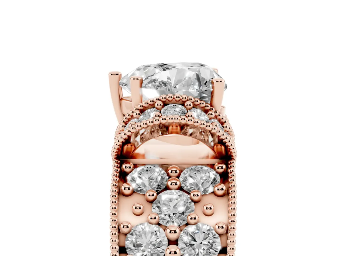 Heart Cut Halo Pave Diamond Engagement Ring with Milgrain Detailing Rose gold