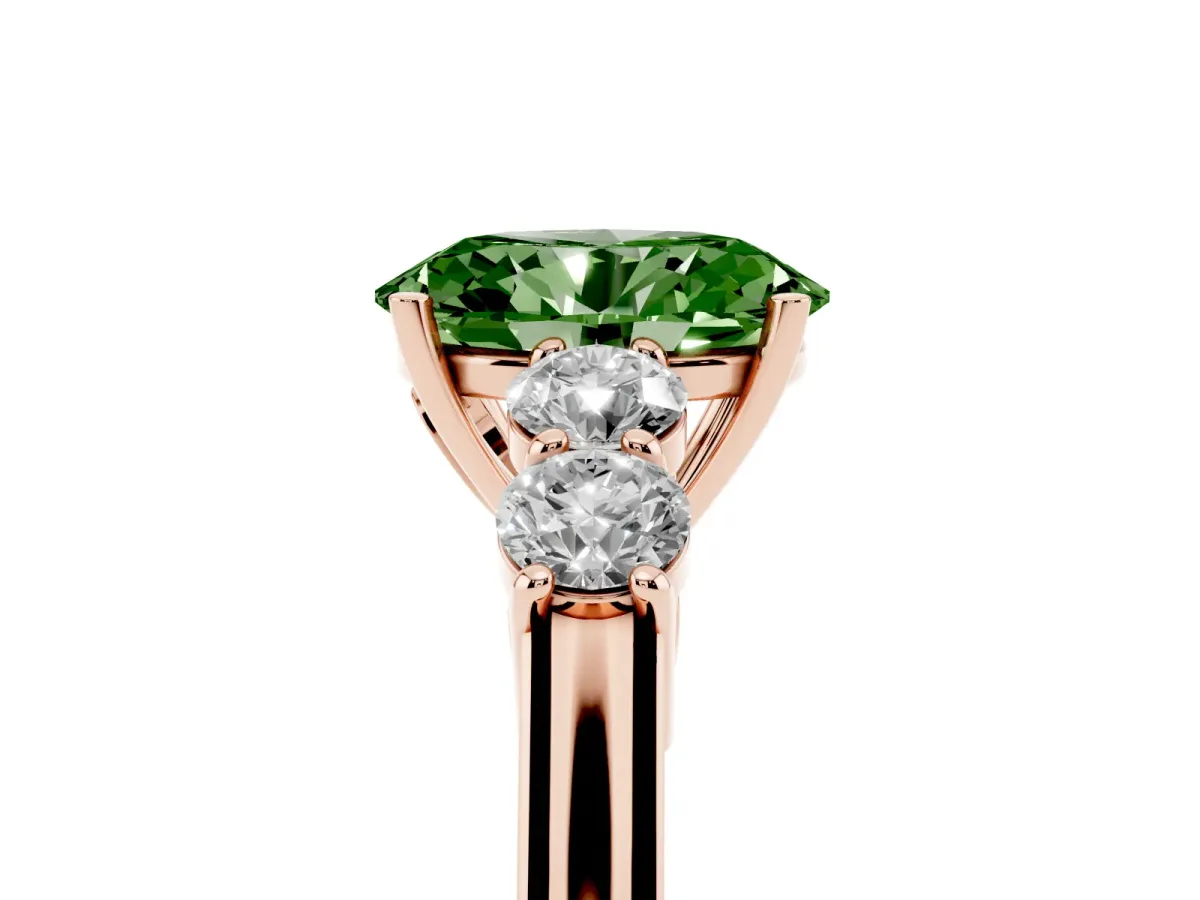 Fancy Green Oval Cut Cut Diamond Five-Stone Prong Set White Gold Ring Rose gold