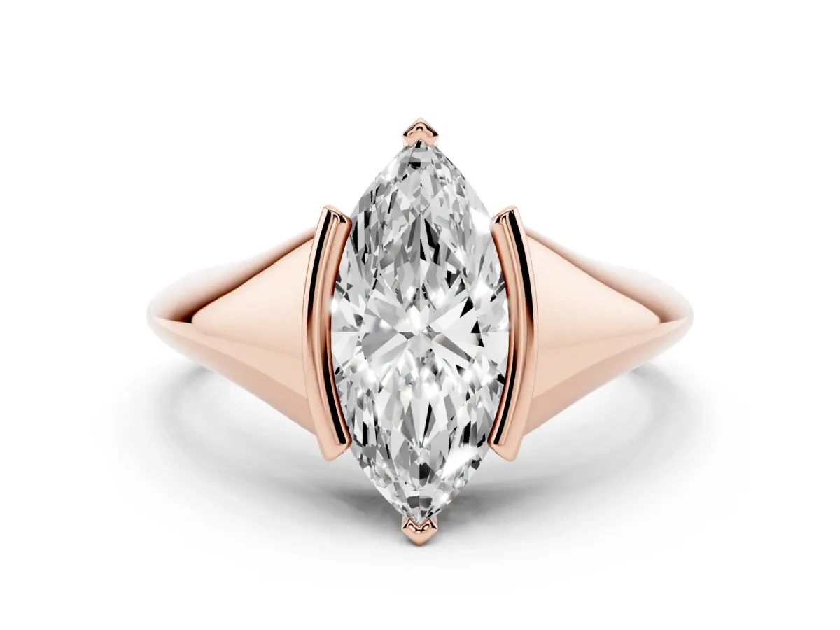 Marquise Cut Solitaire Tension Set Diamond Ring Rose gold