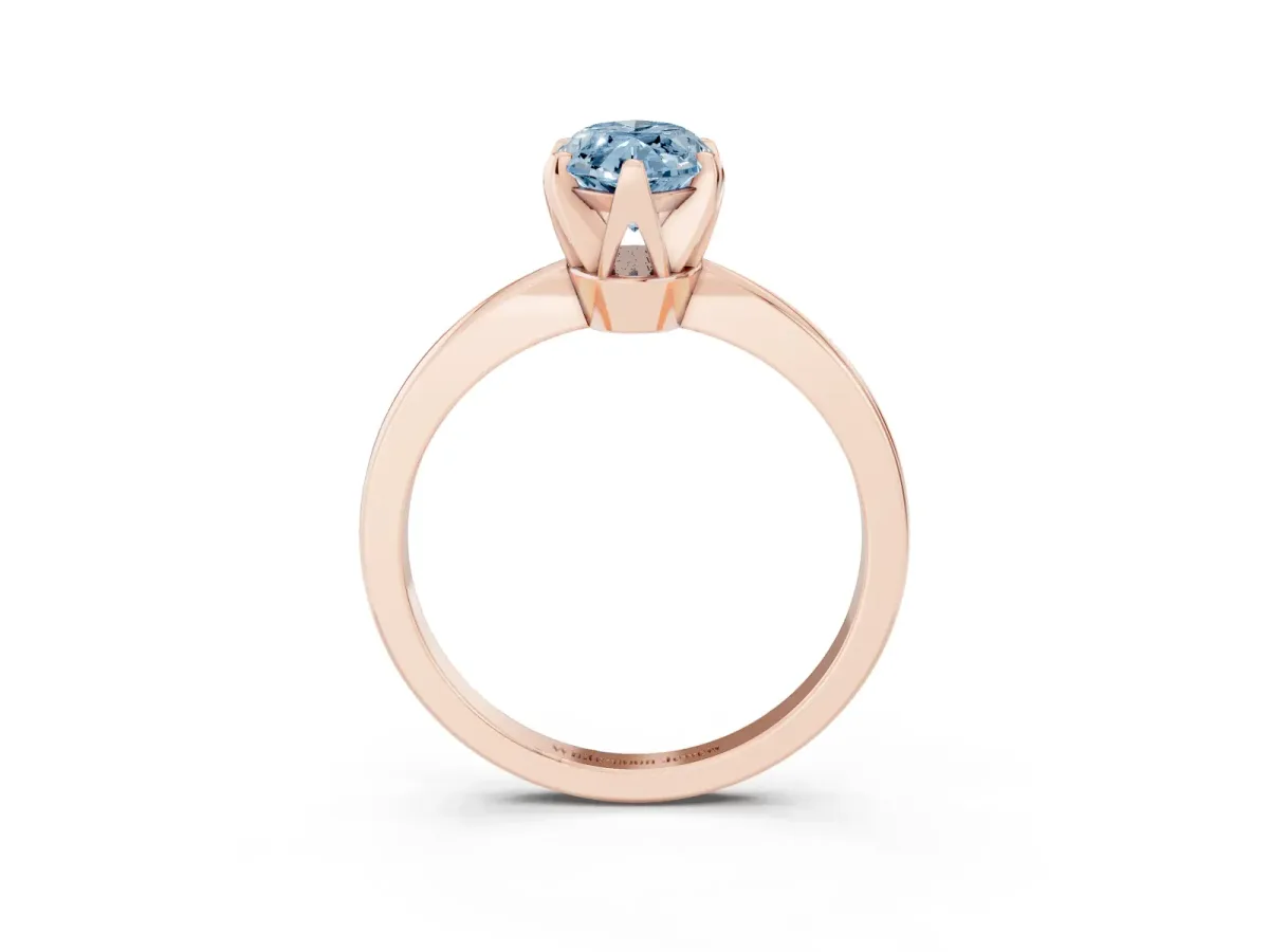 Fancy Blue Marquise Cut Solitaire Engagement Ring with Six-Prong Setting and Tapered Band Rose gold