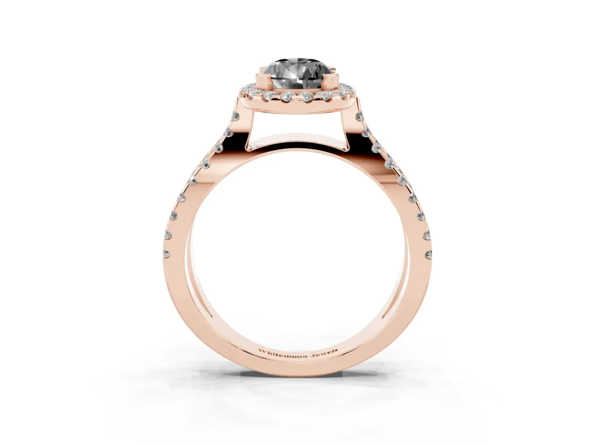 Fancy Black Pear Cut Diamond Halo Ring with Split Shank Pavé Band and Prong Setting Rose gold